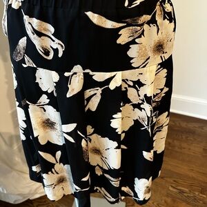 LOFT Black and Cream Floral A-Line Skirt
